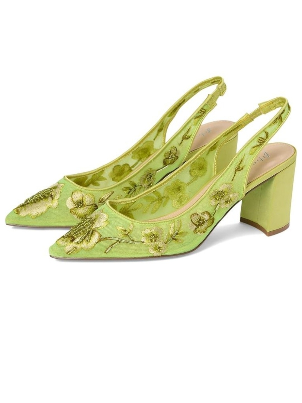 **ISO** Betsey Johnson Lime Green Embroidered Slingback Block Heels